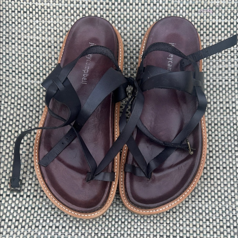 Jeffrey Campbell Black Strappy Sandals with Brown Footbed